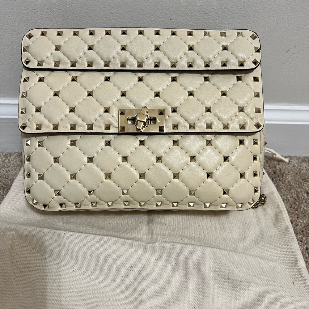 Valentino Medium Rockstud Spike Light Ivory Bag
